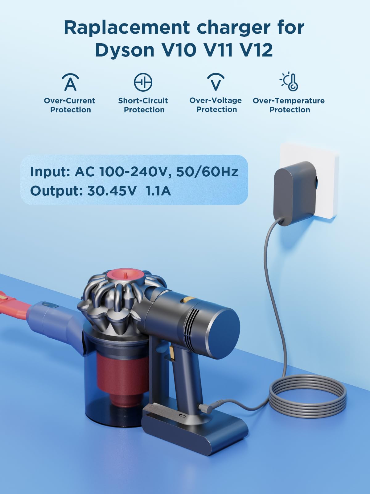 Cavo di ricarica 30,45V per Dyson V10 V11 V12 V15 SV12 SV14 SV15 SV16 SV20 SV22, alimentatore per Dyson Cyclone Absolute Animal Motorhead Fluffy, caricabatterie per aspirapolvere, accessori Vacuum