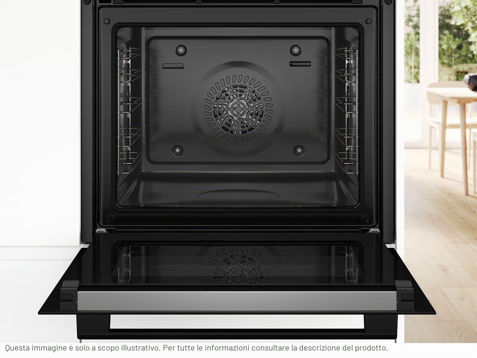 Bosch HRG578CB7, serie 6, forno intelligente da incasso con supporto per vapore, 60 x 60 cm, prodotto in Germania, pirolisi, termometro per arrosti, funzione Air Fry, funzione aria calda 3D, soft
