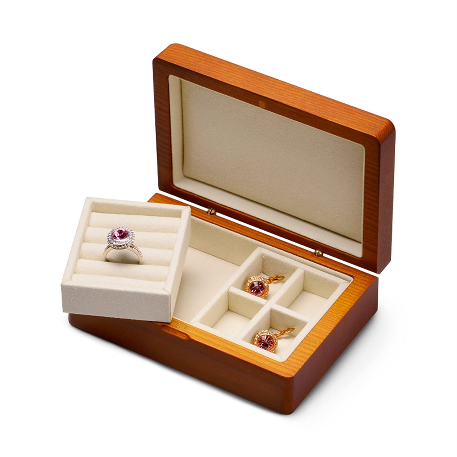 Sieraden organizer Luxe grote houten sieraden doos organizer 4 lade hout oorbel ring ketting horloge sieraden opbergkist kistje kist Sieradenstandaard (Color : Walnut