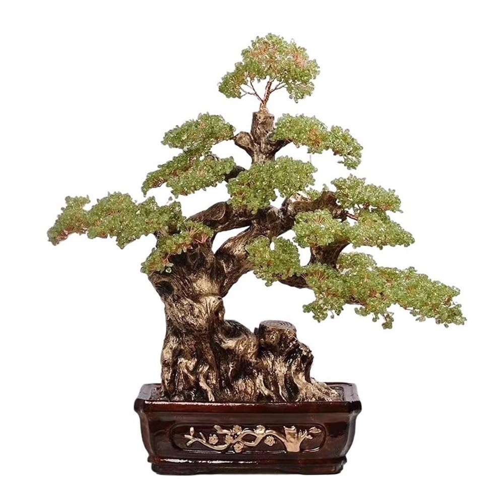 Gemstone Tree Crystal Gemstone Bonsai Tree, Feng Shui Wealth Fortune and Luck Decorations Crystal Decor(Green)