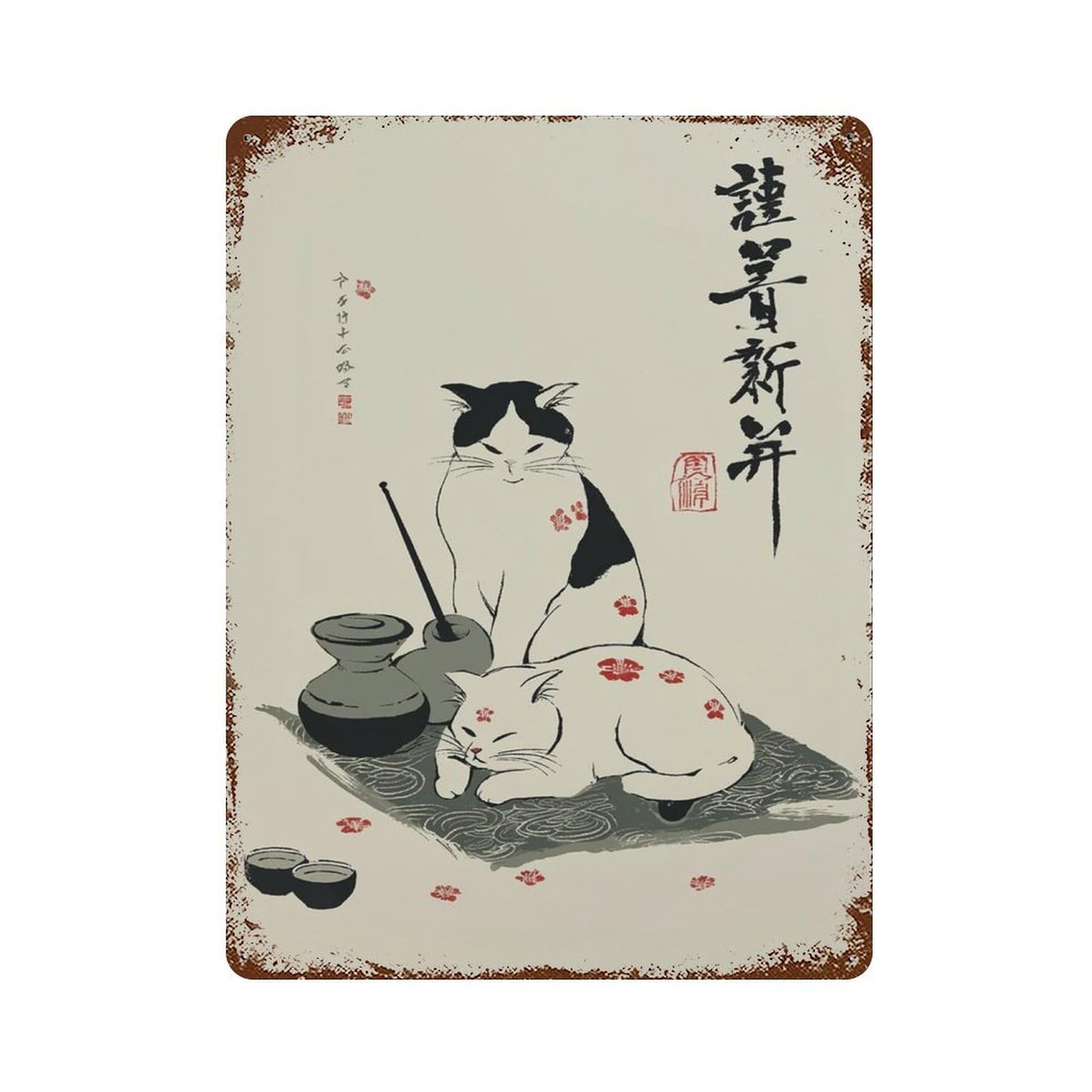 xiaoxiaoshen Japanese Cats Sumi Wall Decor Art Metal Tin Poster Modern Home Decor Art Home Bar Shop Decorations Vintage Sign 40x30cm