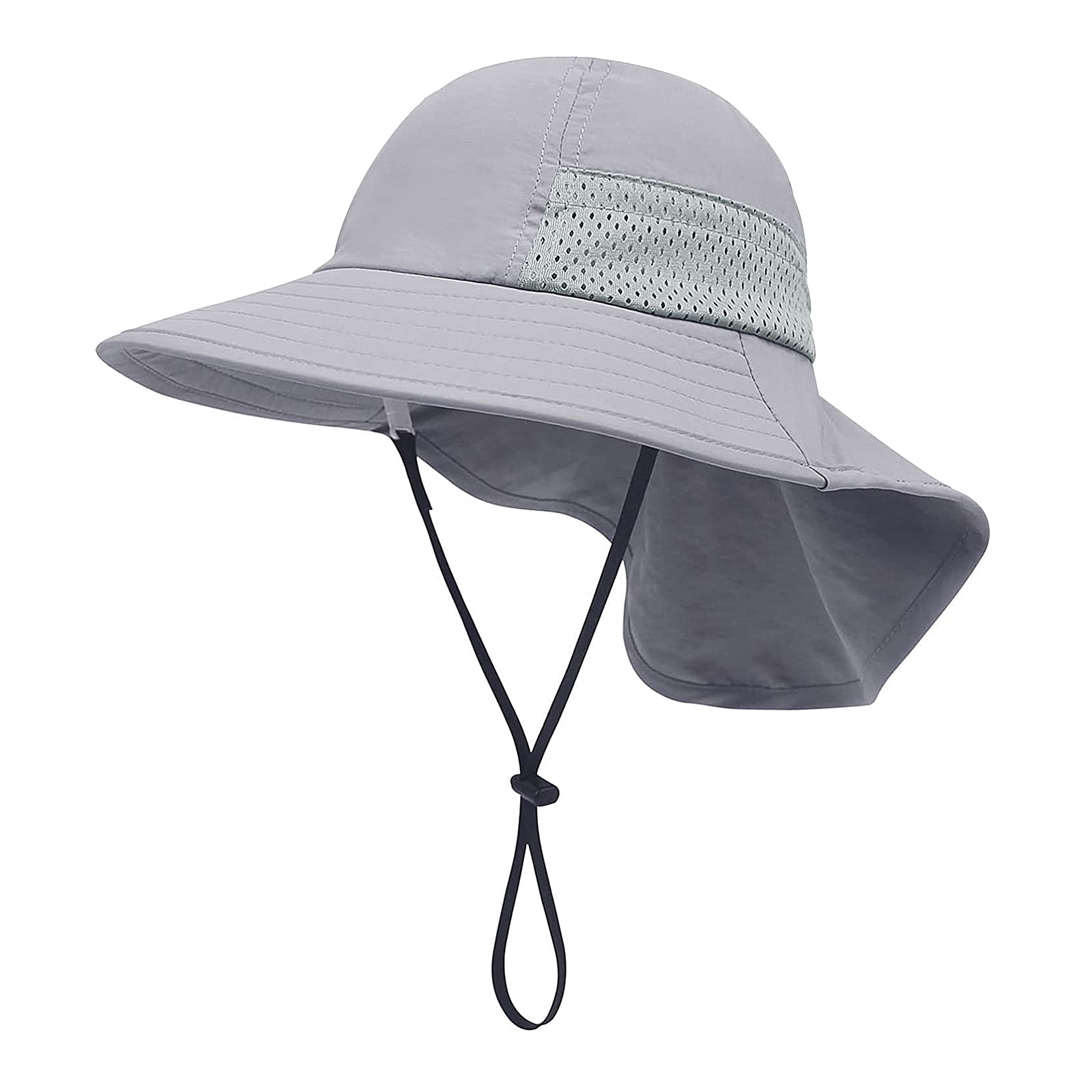 Kids Sun Visor Hat Cap Fisherman Hat with Neck Flap Wide Brim UPF 50+ Travel Beach Fishing Hats for Boys Girls Grey