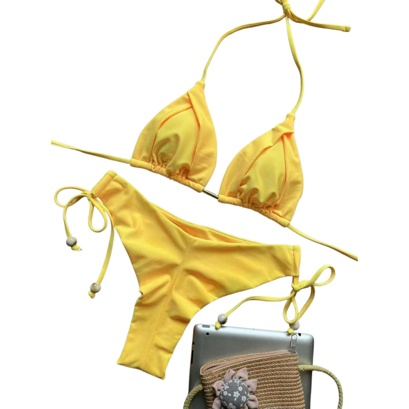 Bikini perlé en Nylon Terre Cuite
