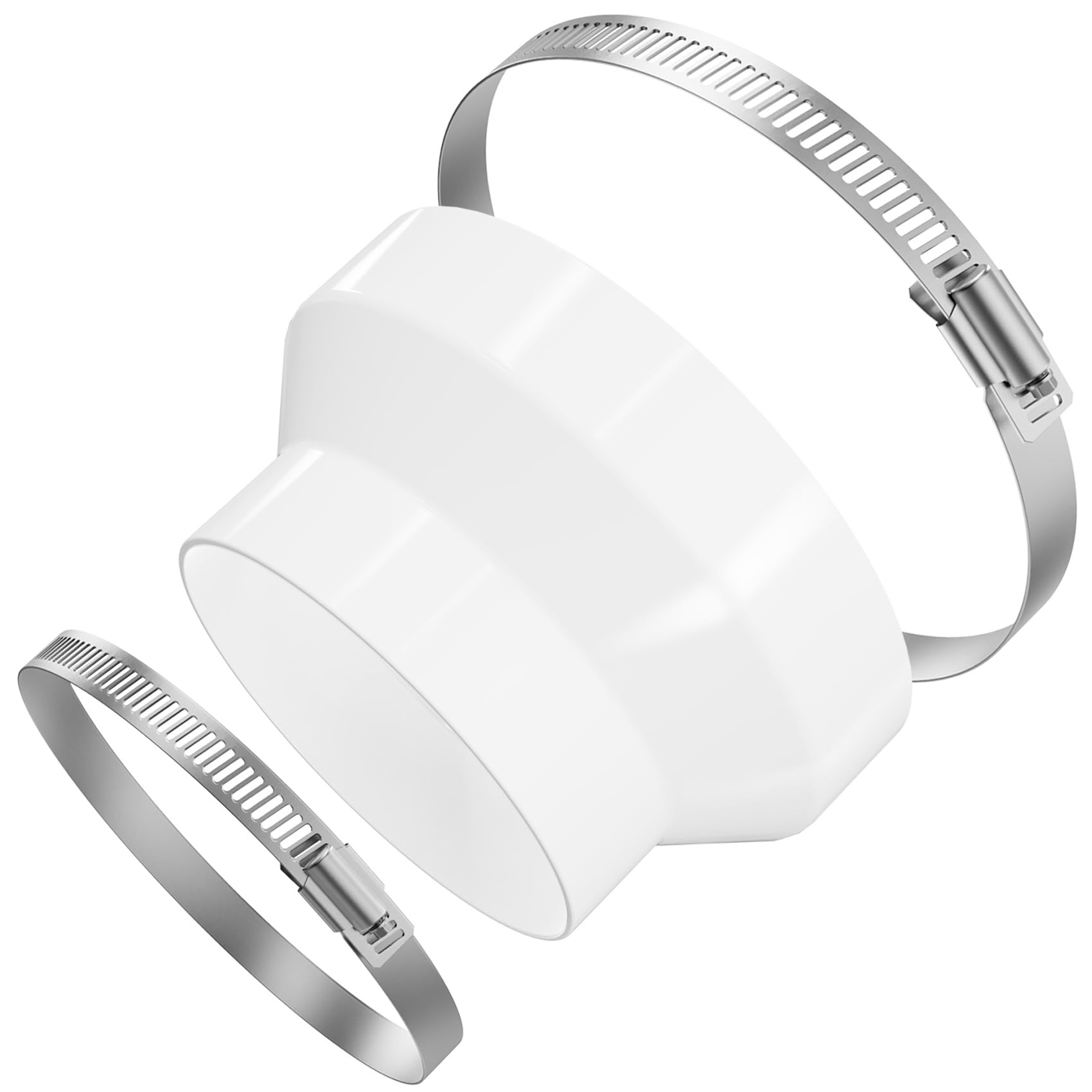 Réducteur De Conduit 150 à 100mm Avec Colliers Inox - Adaptateur Pour Ventilation, Hotte, Sèche-linge - Plastique ABS Blanc