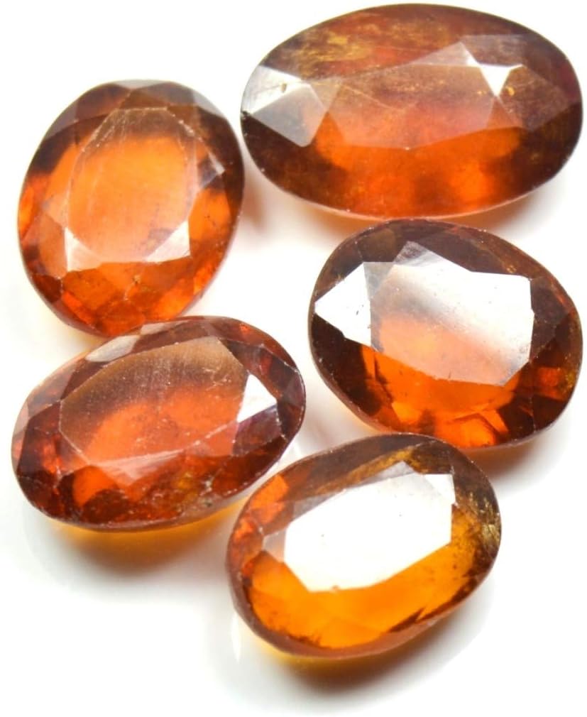 10X8 MM 5 Pcs Genuine Ceylon Hessonite Lot Oval Faceted Loose Gemstone for Jewellery Making