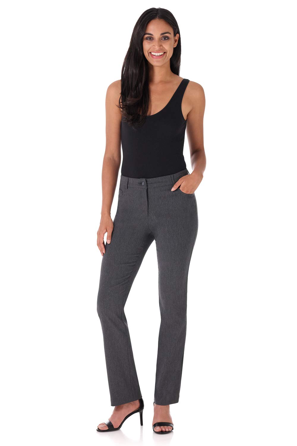 Rekucci Womens 5 Pocket Straight Leg Pant with Stretch Waistband