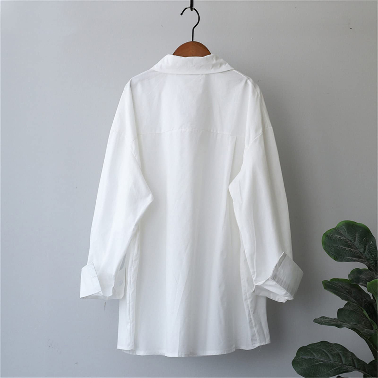 Blusa de manga larga Mujer Botón Up Camisa de señoras Tops de moda coreana Blanco Azul Rosa Algodón Otoño Suelto Oversize, azul, M