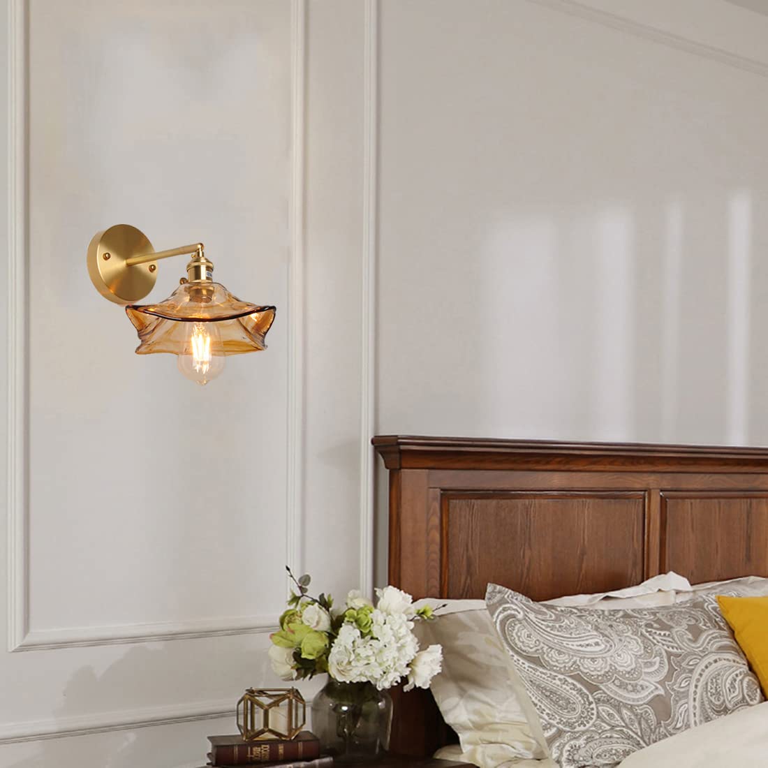 Apliques de Pared Ajustables para Interiores con Pantalla de Cristal marrón, Modernos y creativos, con Interruptor, Base de Hierro E27, Estilo Industrial, Ideales para Dormitorio, Sala de es