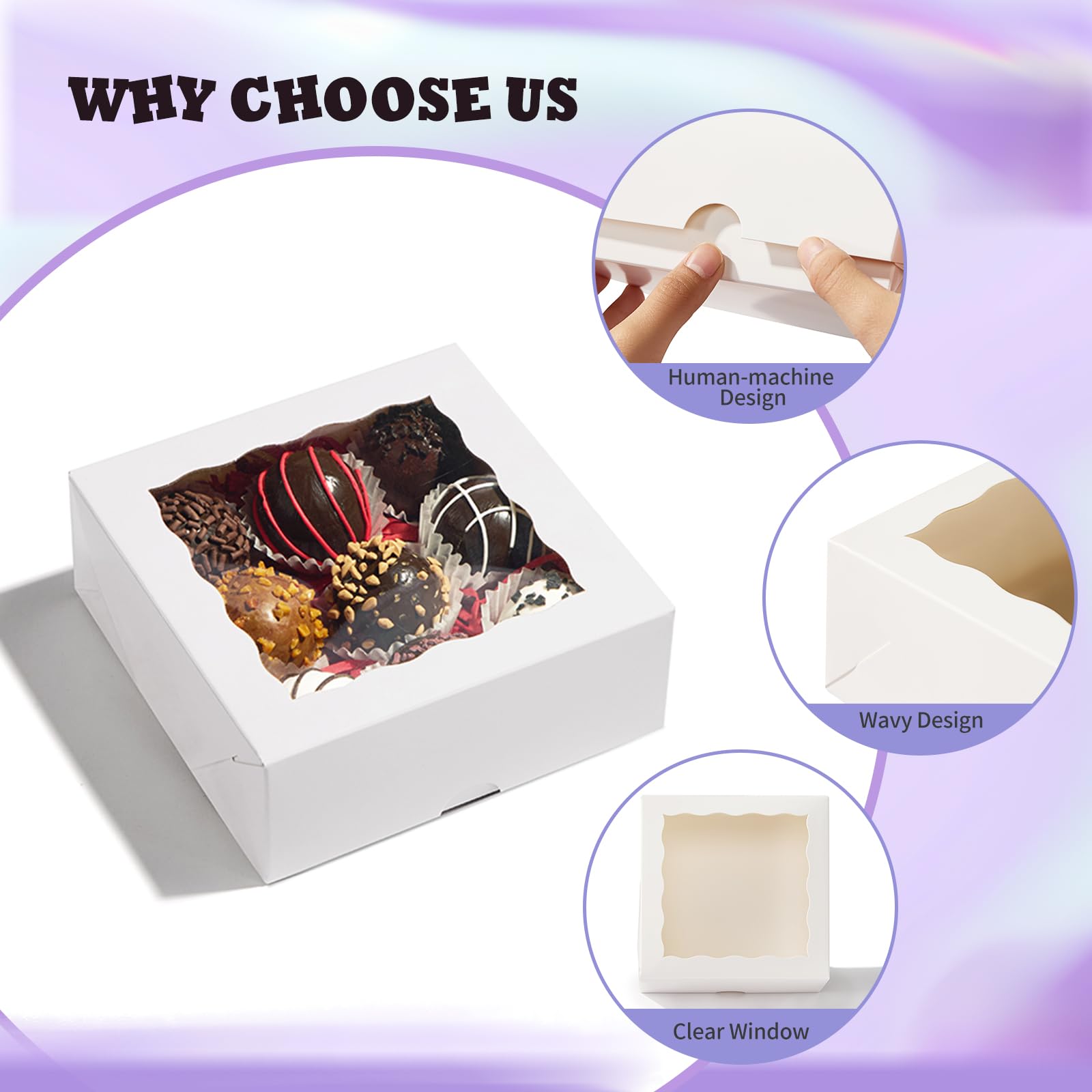 50pcs small bakery boxes 5x5x2 inches white candy cookie boxes with window treat boxes for chocolate truffle box