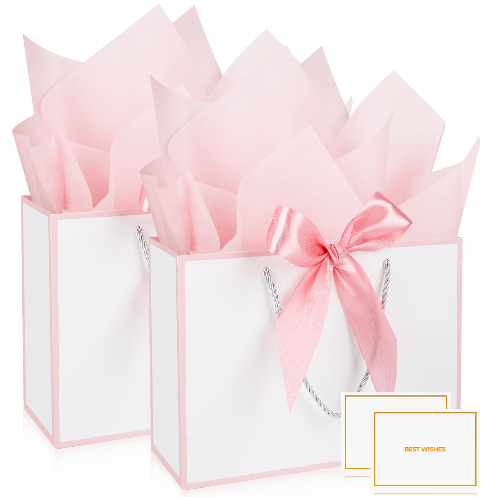 Mifferer Geschenktüten aus Papier mit 2 Taschentüchern und Karten, Geschenktüten für Frauen, Mädchen, Brautjungfern, Geburtstage, Valentinstag und Hochzeitsfeiern, 2 Stück, 20x10x28cm