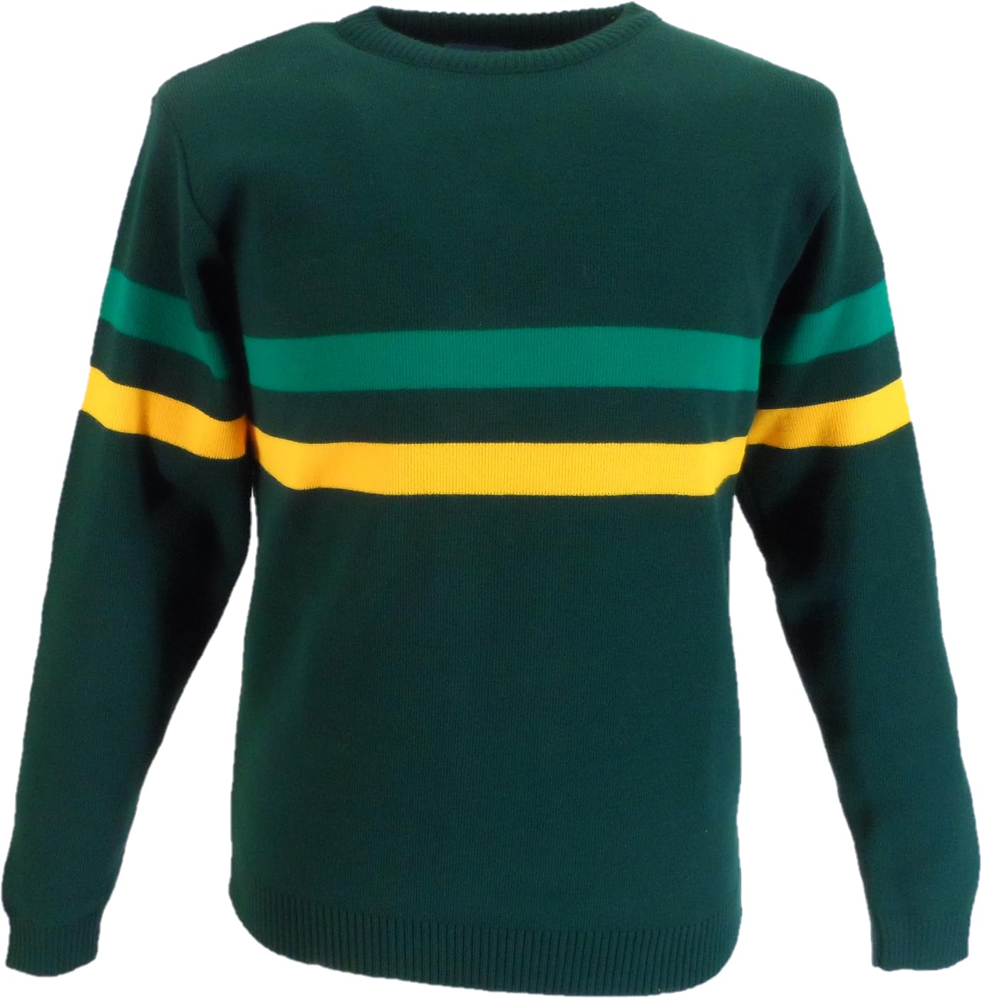 Mazeys Mens Horizontal Stripe Knitted Jumper (UK, Alpha, XL, Regular, Regular, Green)