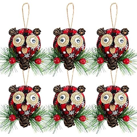 Iceyyyy Christmas Plaid Ball Ornaments Owl Decoration, Black & Red Buffalo Plaid Christmas Tree Hanging Ornaments 3D Design, Owl Hanging Decorations Xmas Hanging Ball Ornaments Cover