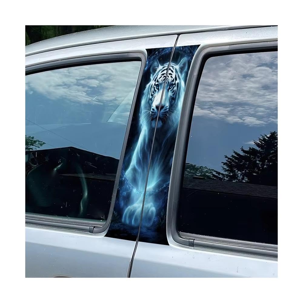 Bertdcx One Color Car Doors Pillar Decal Enchanted White Tiger Glossy Protective Polyethylene Film Auto Parts