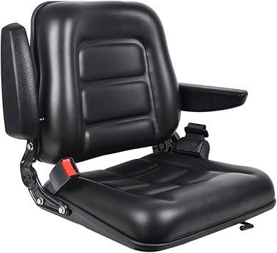 Ergonomic Tractor Seat, Universal Forklift Seat, Lawn Mower Seat, Adjustable Headrest & Armrests Safety Belt System Black4