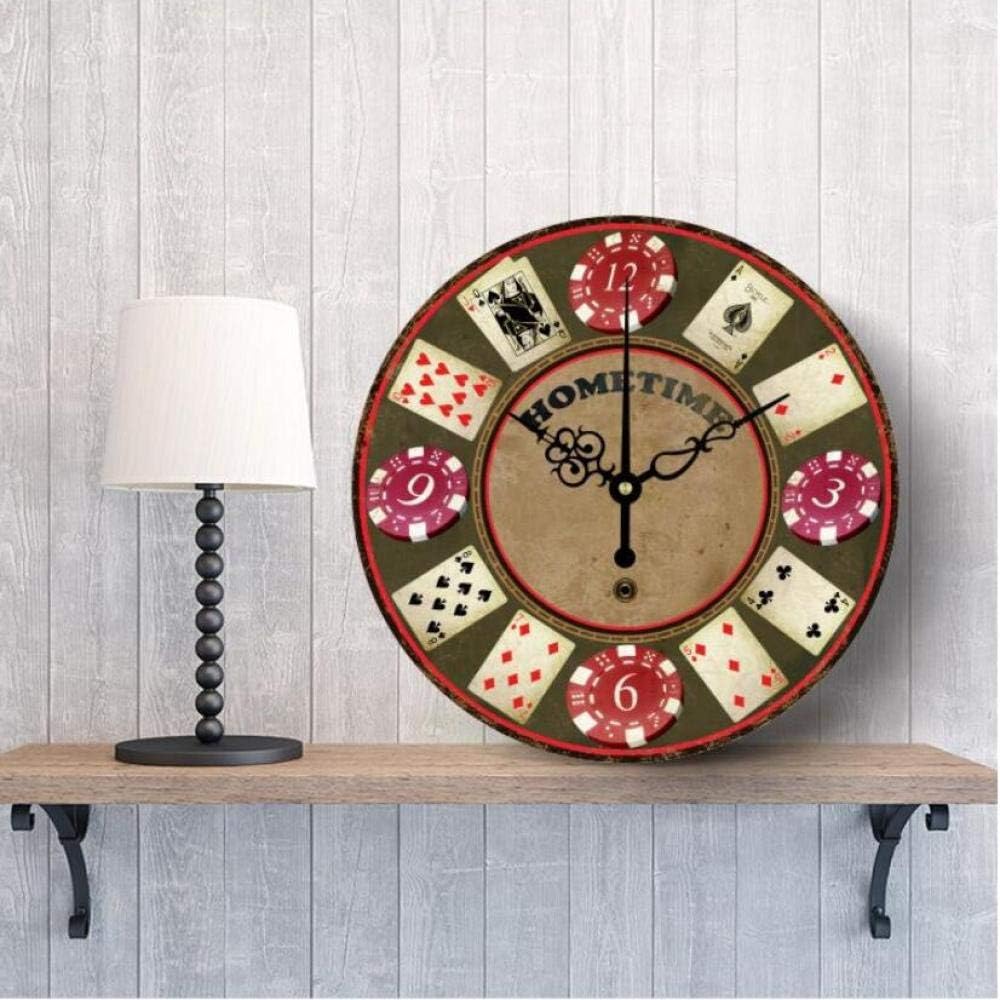 wffmx Personalidad Europea Gráficos De Pared Sala De Ajedrez Sala De Moda Creativa Reloj De Pared Mudo Reloj De Tarjeta De Fichas De Póker Retro