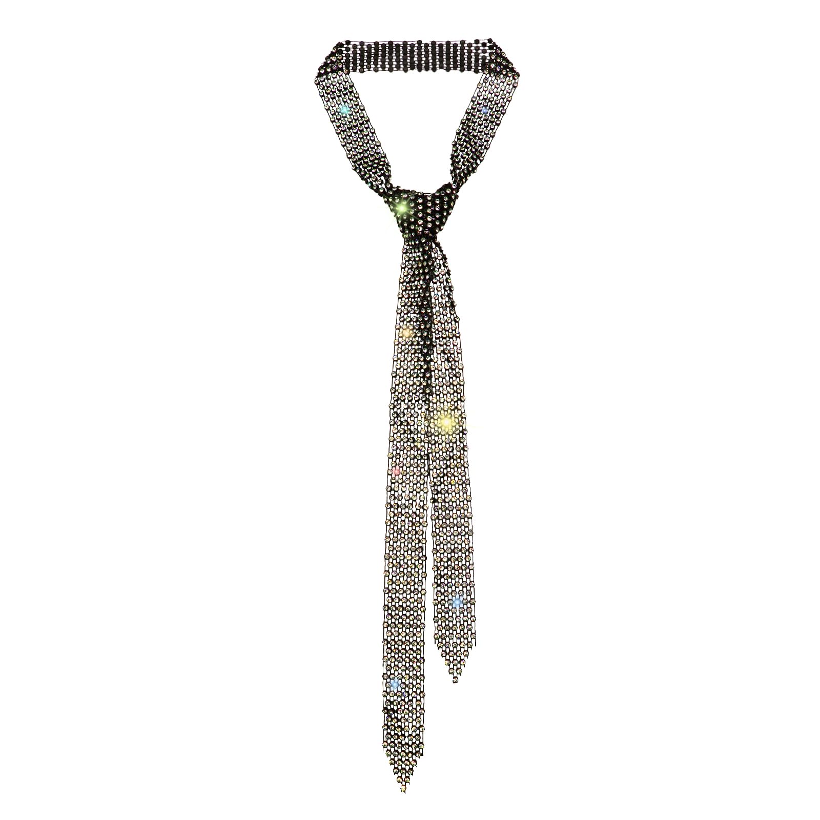LJBFNN Ties for Women, Sparkling Rhinestone Womens Tie Long Thin Crystal Necktie for Party Prom Wedding Cosplay Beach Daily
