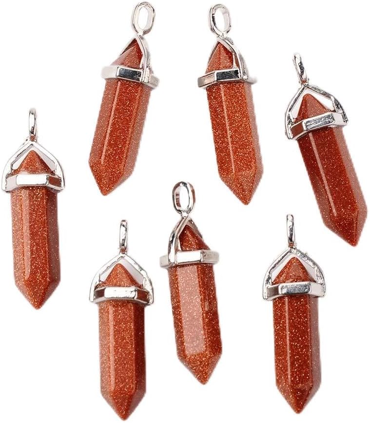 Beadthoven 30pcs Synthetic Goldstone Pointed Charm Pendants Bullet Shape Semi Precious Gemstone Beads with Platinum Findings for DIY Bracelet Necklace Jewelry Making