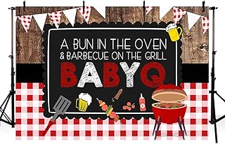 MEHOFOND 7x5ft BBQ Theme Party Backdrop Rustic Wooden Board White and Red Lattice Background Barbecue Baby Shower Party Banner Decor Photography Booth Props