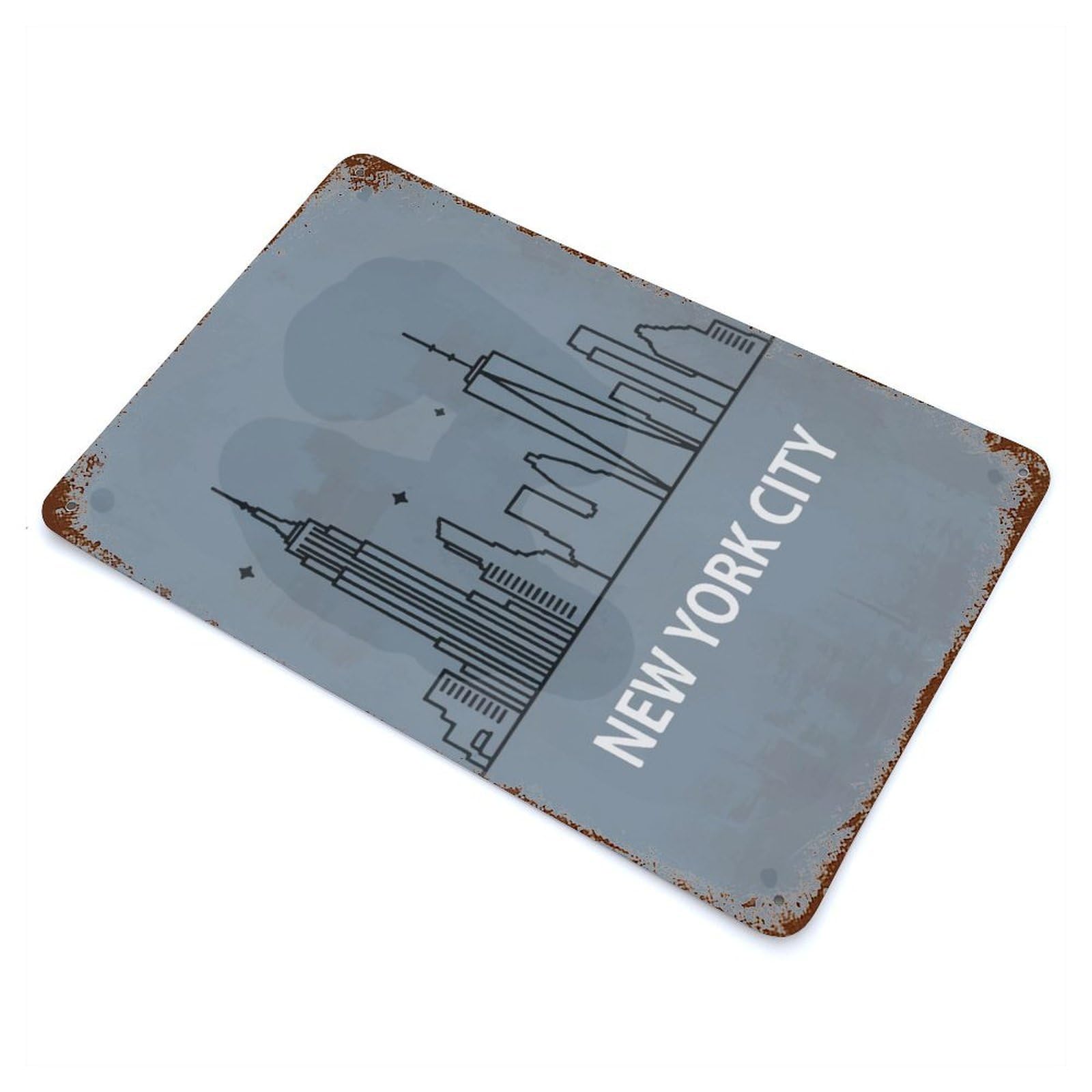 NYC Skyline Minimalist Art Decorative Tin Sign 11.8"x7.9", for Bistro, Counter And Cafe Decor, Retro Wall Decor