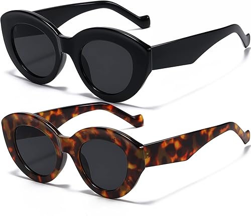 AIEYEZO Lentes de sol de gran tamaño con diseño de ojo de gato para mujer, con montura gruesa ovalada, estilo retro