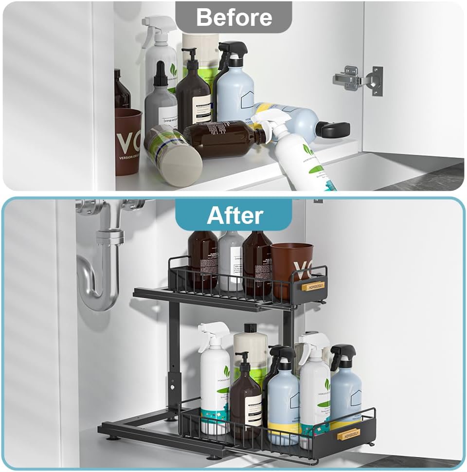Under Sink Organizer Kitchen, 2 Tier Under Sink Organizers and Storage, Pull out Cabinet Organizer Shelf, Metal Drawer for Kitchen Bathroom Pantry Cabinet Closet Organization Rack, Black, 1 Pack - Image 4