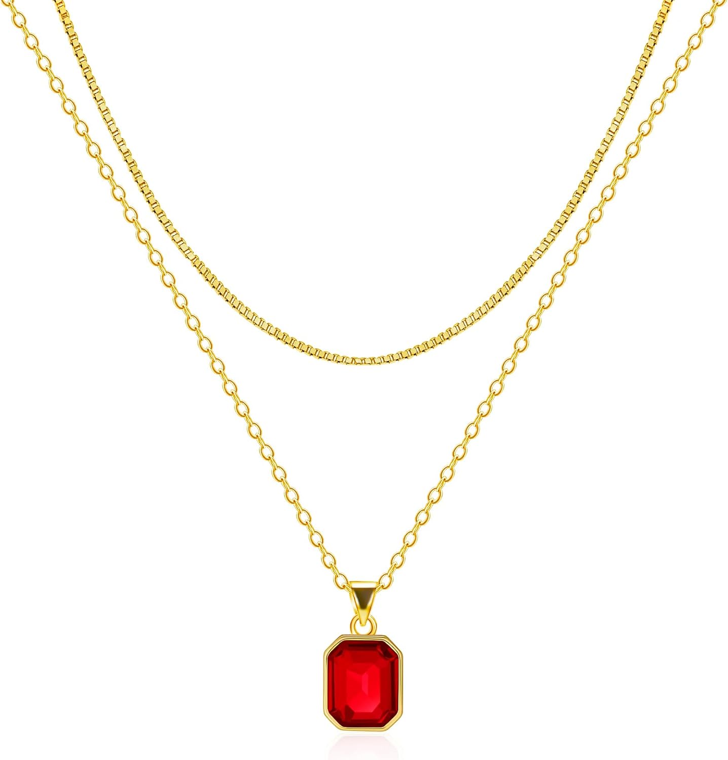 Lourny Gold Layered Crystal Necklace for Women, 18K Gold Plated Choker Emerald Green Dainty Chain Trendy Statement Necklace Jewelry for Women Gifts