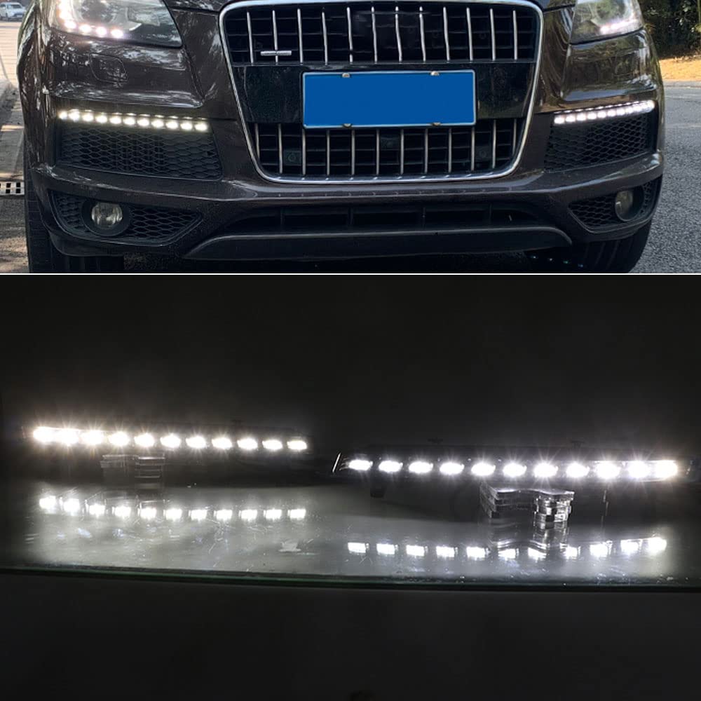 1 paio di luci di marcia diurna DRL lampeggianti per auto con funzione di segnale di svolta impermeabile 12V bianco giallo, per Audi Q7 2010-2015