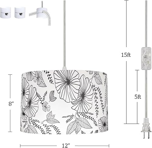 Miniatura 6 de Lámpara colgante enchufable, paquete de 2 con control remoto, luces colgantes de 15 pies con cable enchufable, lámpara de flores, lámparas colgantes