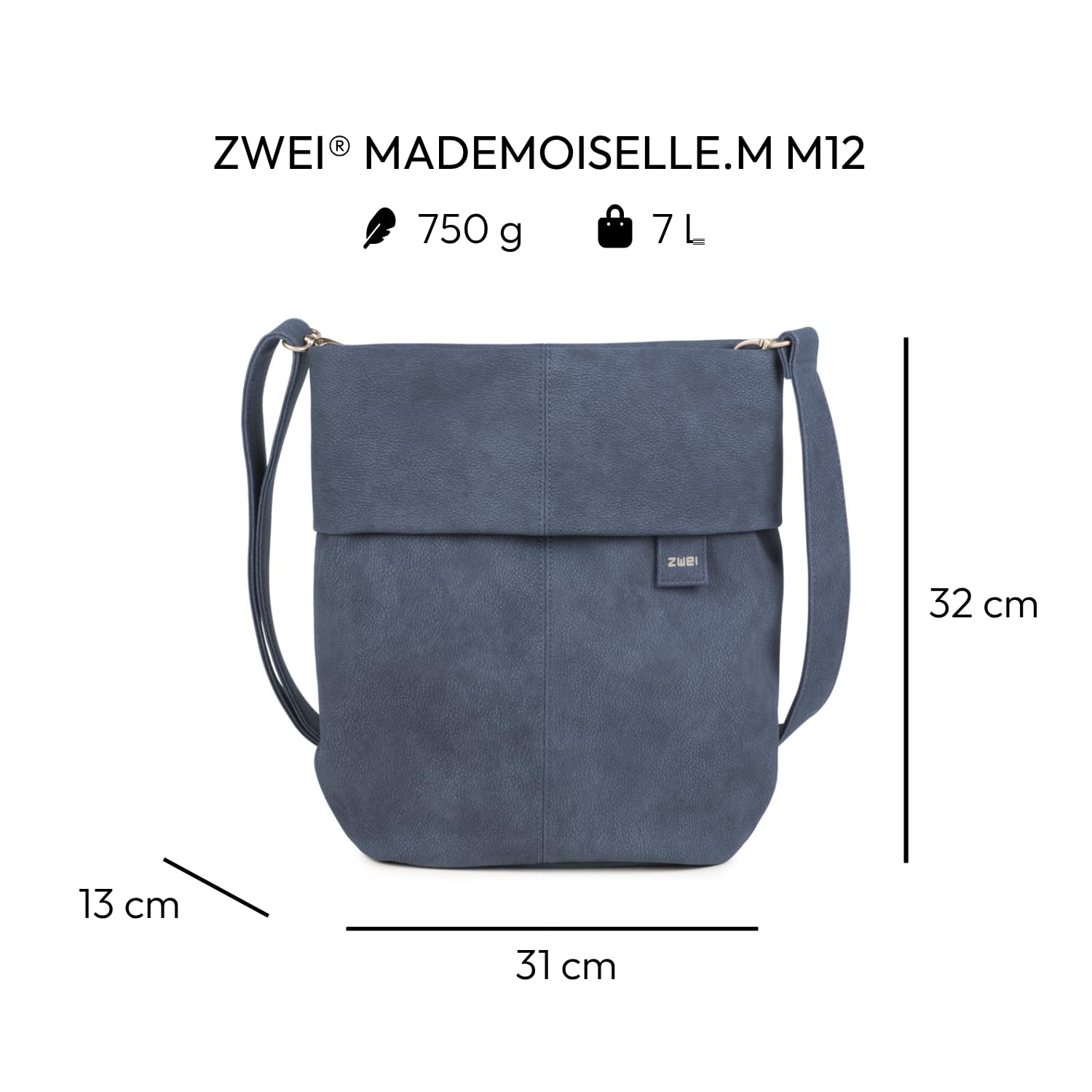 Zwei Damen Handtasche Mademoiselle.M M12 Umhängetasche 7 Liter Crossbody Bag, Schultertasche in DIN-A4-Größe, Schlüsselring, Geheimfach, inkl. extra kurzen, abnehmbaren Schultergurt