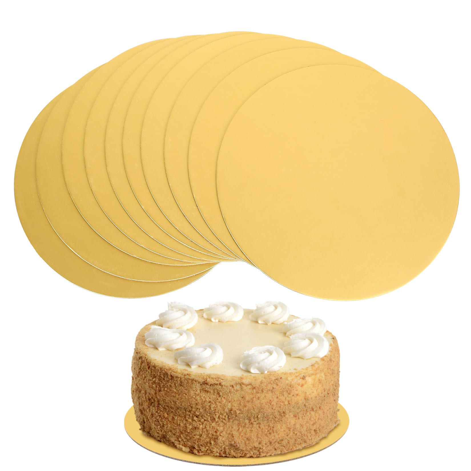 Tenbrachian 10 Pcs 8 Inch Round Cake Boards, Gold Cake Base Boards, Cut Edge Round Cakes Cards for Cakes Display and Transfer(Gold)