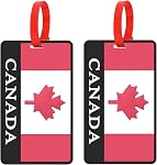 Canada Tag à bagages 2 Pack, Silicone Valises Mots clés avec porte-carte de nom, étiquette de sac de voyage pour les femmes hommes, étiquettes de bagages pour sac à dos, noir