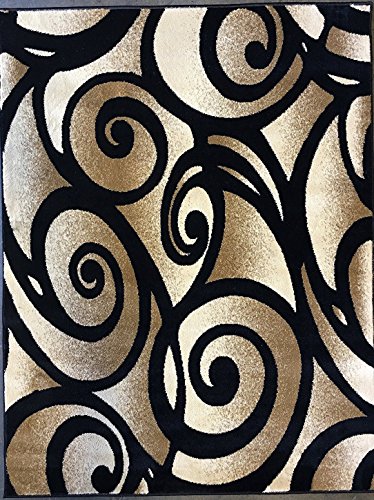 Modern Area Rug Contemporary Black Bellagio Swirl Design 341 (8 Feet X 10 Feet 6 Inches) #TOP18