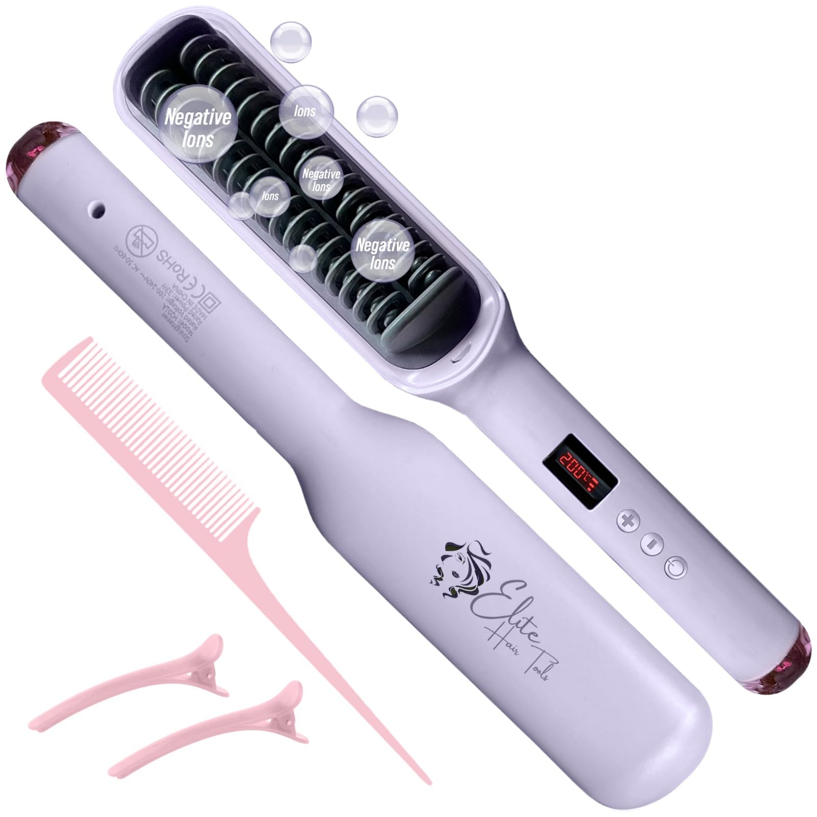 Hair Straightener Brush, Double-Row, Purple, 17 Temps Lavender- Purple