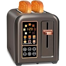 SEEDEEM 2 Slice Toaster with LCD Touch Screen, 1350W Stainless Steel Toaster, 50% Faster Heating, 1.4" Wide Slots, Digital Timer & Countdown, Removable Crumb Tray for Bagel, Defrost, Reheat, Grey