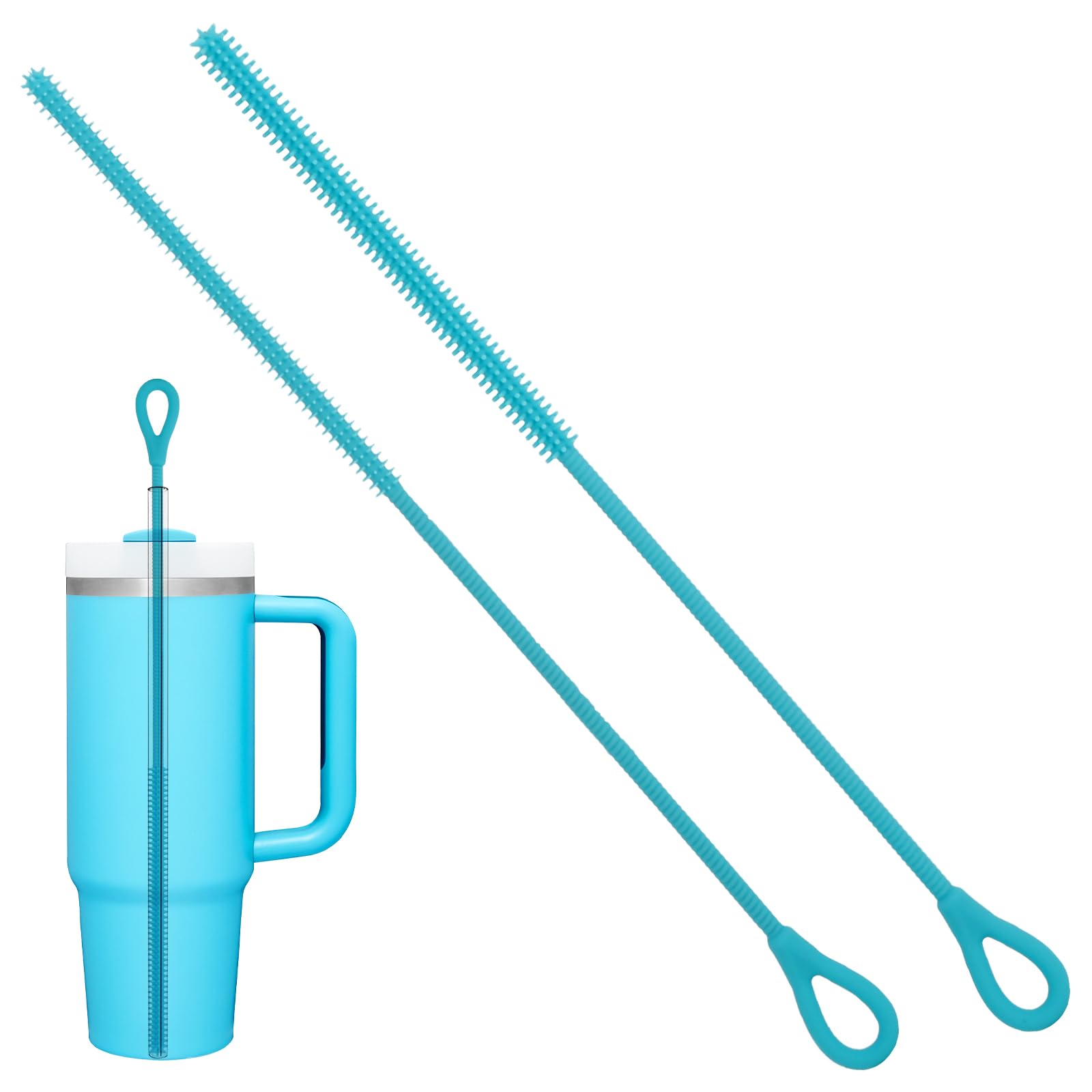 Cabipeove Blue 2Pcs Silicone Straw Cleaner Brush,9.84In Reusable Straw Cleaner With Bendable Steel Core,Extra Long Soft Bottle Brush For Clearing Glass Straws,Smoothie Straws,9Mm&6Mm (Blue)