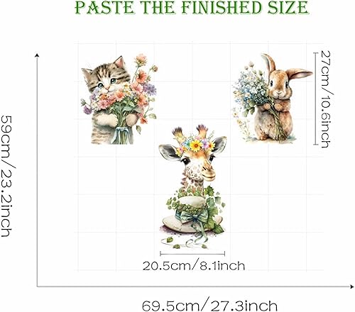 Miniatura 5 de Calcomanías de pared con diseño de jirafa, conejito y gatito de sacinora con diseño de dibujos animados de animales, calcomanías de pared de conejo,
