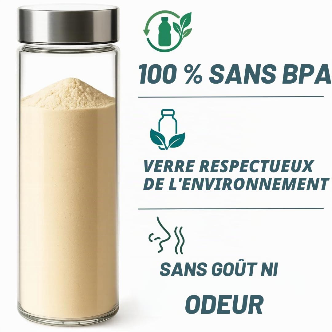 GLASFABRIK Shaker protéiné en verre de qualité supérieure - 500 ml - Fabriqué en Allemagne | Boule en acier inoxydable | Shaker protéiné durable en verre | 100 % sans BPA | Sans goût et étanche