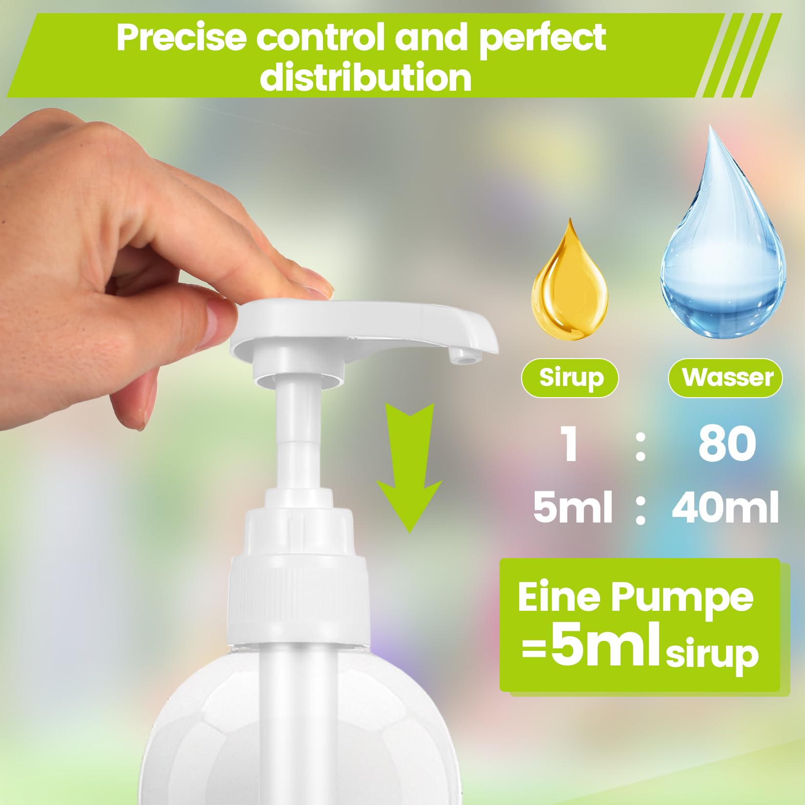 Produktbild von 5 Stück Dosierpumpe Für Sirup – Ersatzpumpe Für Best Body Nutrition Vital Drink, Passend Für 500 Ml & 1000 Ml, Mit Langen & Kurzen Strohhalmen, 8–10 Ml Pro Hub