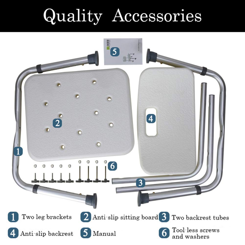 Taburete de Ducha Blanco Regulable en Altura con Respaldo,Silla de Ducha Antideslizante Fabricada en Aluminio y Plástico,para Ancianos y Discapacitados