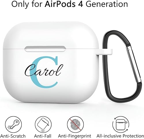 Miniatura 4 de Funda con nombre personalizado para AirPods 4 (2024), texto personalizado para fundas de AirPod de 4 generación, funda protectora de TPU suave con