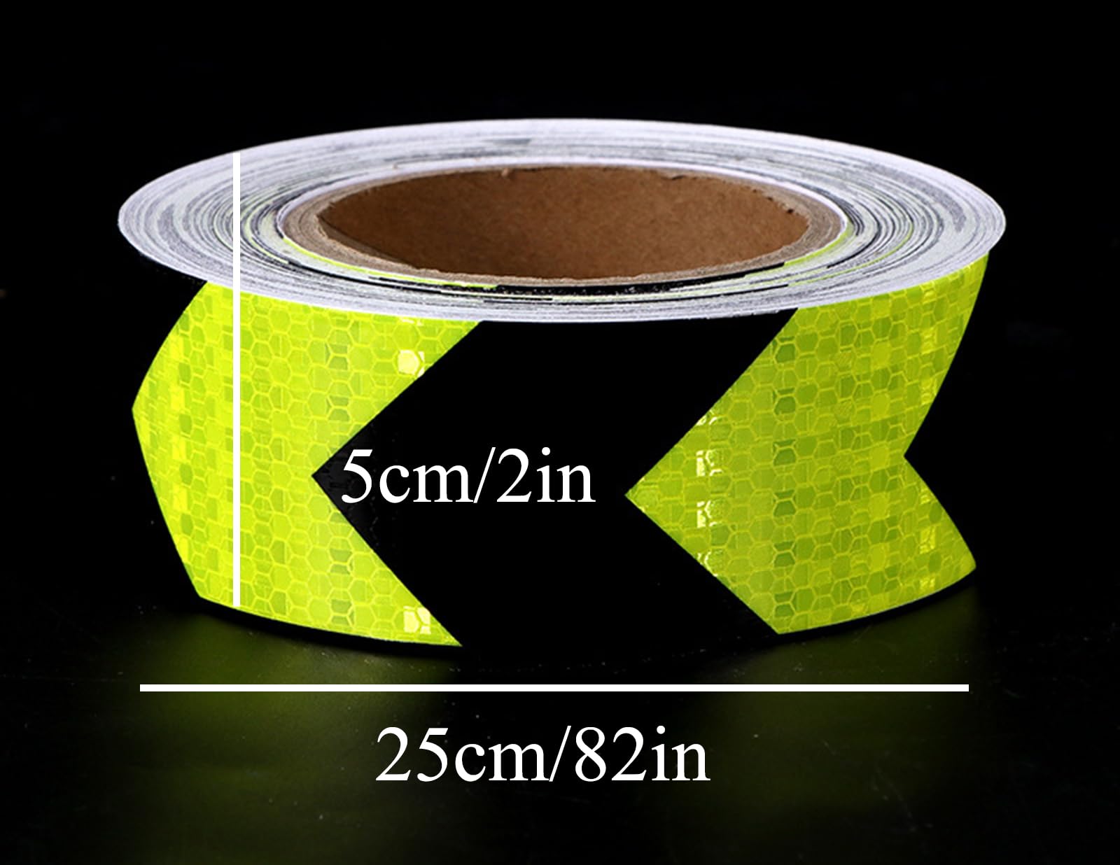 Cinta reflectante, Adhesivo fluorescente amarillo con flecha negra de 2/10/20" x 82 pies for remolques, vehículos y camiones en exteriores. Ancho: 10 cm(Width 5cm)