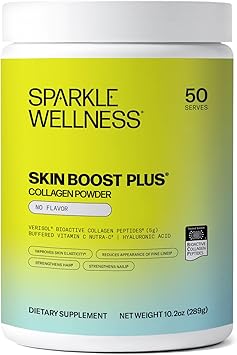Sparkle Wellness VERISOL Bioactive Hydrolyzed Collagen Peptides | Collagen Powder Supplement with Vitamin C & Hyaluronic Acid for Hair, Skin, and Nail Health | Skin Boost Plus (No Flavor) [50-Serves]