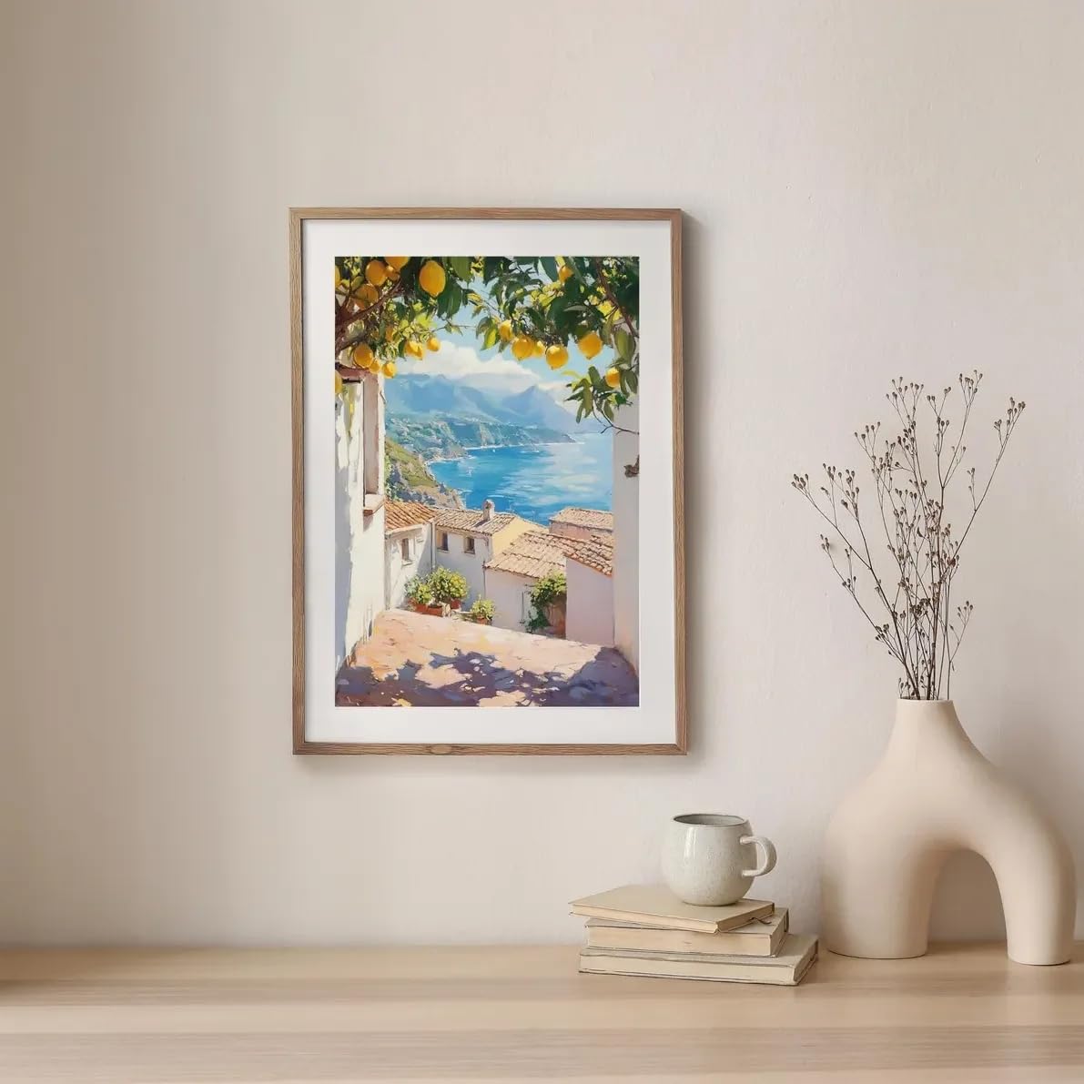 LTjiajuypd Coast with Lemons Poster Mediterranean Cityscape Wall Art Rustic Kitchen Prints Canvas Paintings for Room Decor(70x100CM/Frameless)