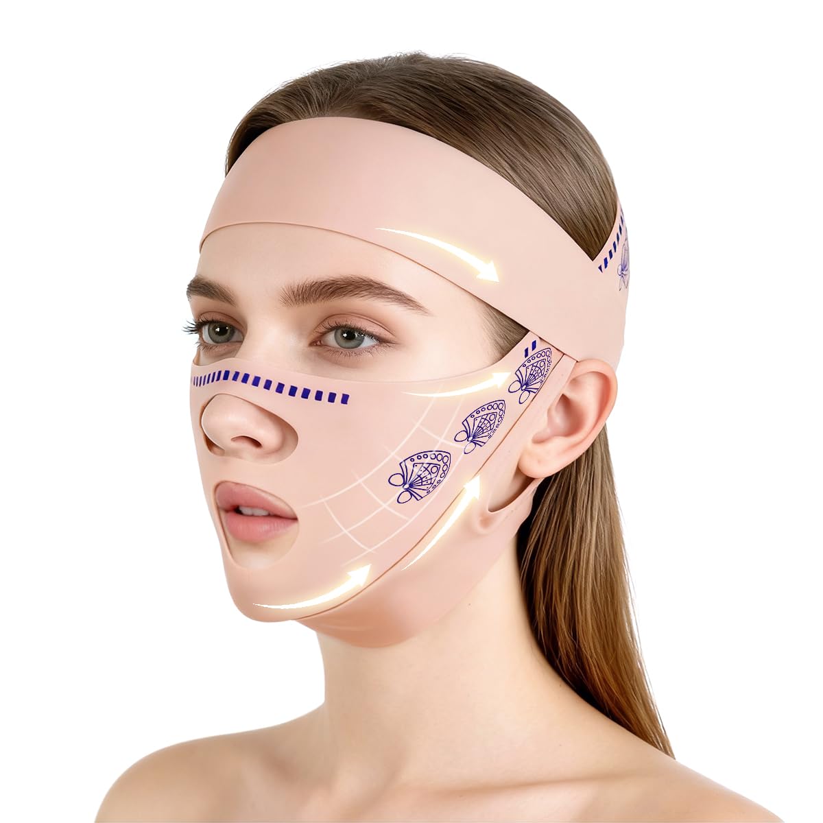 Mascherina Viso V-Line Riutilizzabile, Fascia Lifting Anti Doppio Mento e Rassodante Collo, Regolabile per Donna e Uomo, Ideale per Uso Notturno e Snellimento Viso