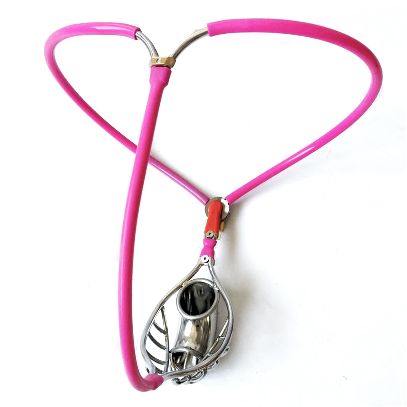 Cintura di castità, Uomo Mutande in Acciaio Inossidabile Gabbia per Pene BDSM Bondage Gabbia per Cazzo Fetish con Plug anale Blocco Pene Anti-masturbazione per Giocattoli sessuali,80/90cm