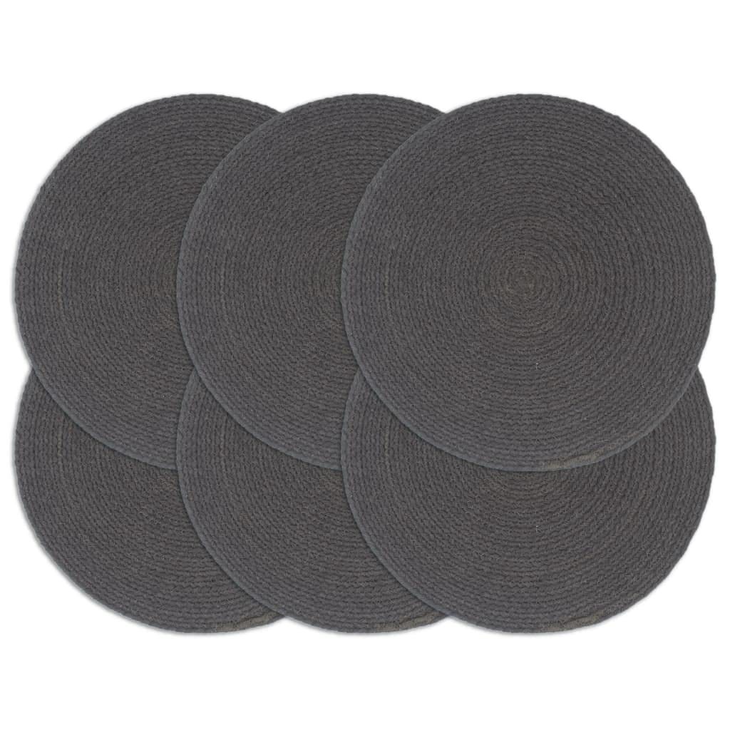 Manteles individuales 6 unidades, color gris oscuro, redondos, 38 cm, 100% algodón, hechos a mano, antideslizantes, lavables, para mesa de comedor, cocina, jardín, fiesta