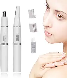 Aparador elétrico de pelos de nariz e orelha para homens e mulheres - Removedor de sobrancelhas e facial indolor, borda dupla, à prova d'água IPX7, aparador portátil (sem bateria), branco