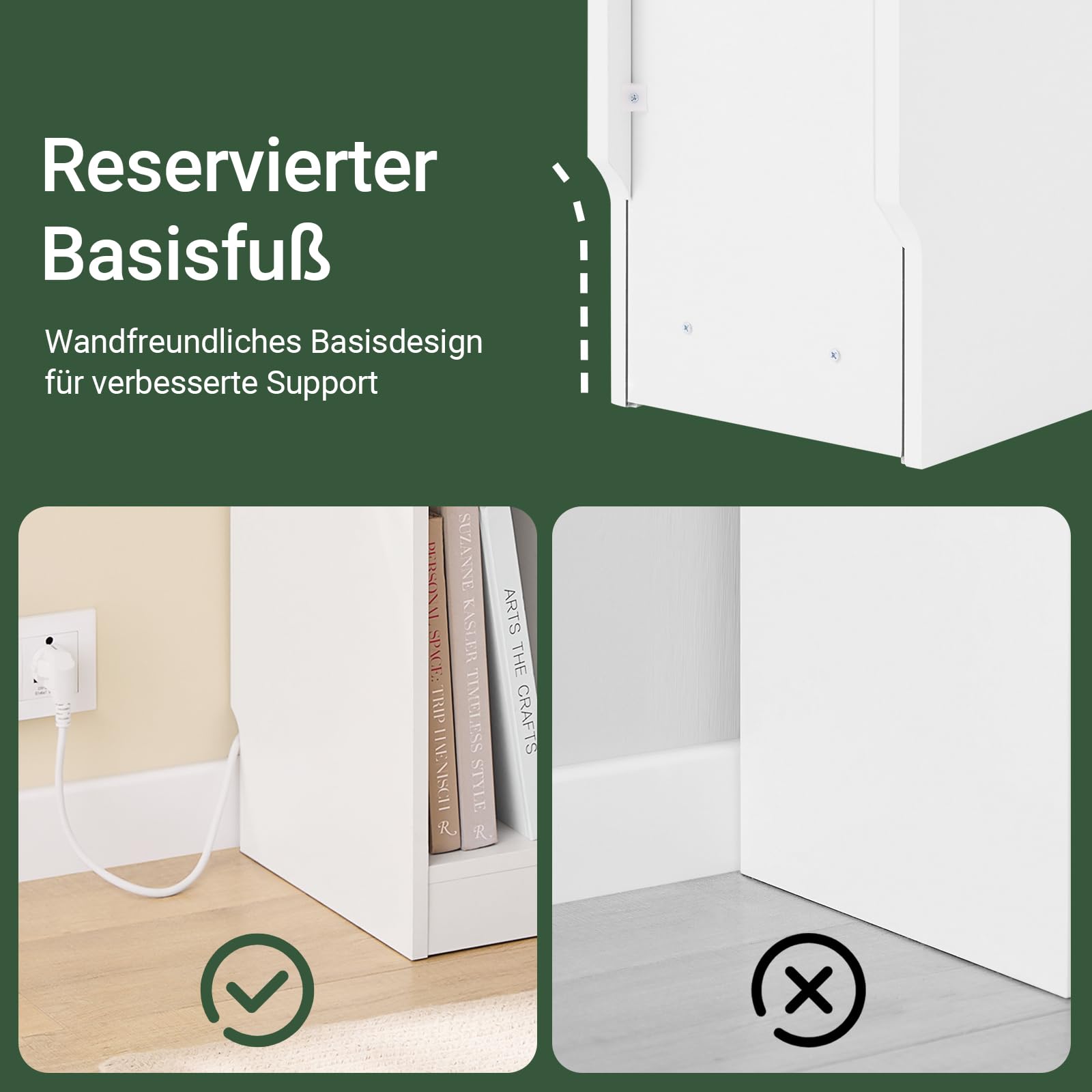 SoBuy Nachttisch 20cm mit Ladestation und Sockelleisten-Design, 20x35x60cm | Nachtschrank Beistelltisch schmal, platzsparend für Schlafzimmer, Wohnzimmer & kleine Räume, Weiß, FBT111-E-WN