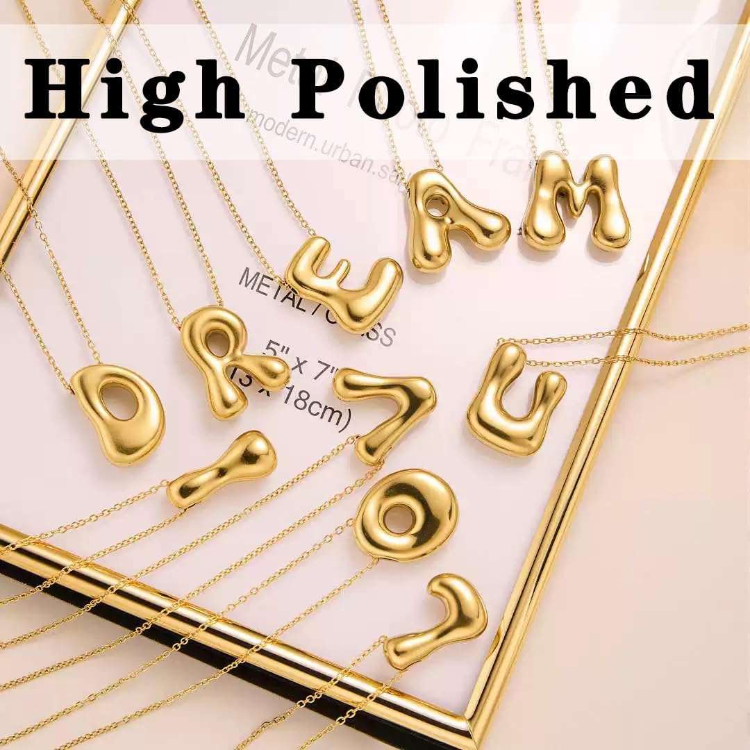 stino No Tarnish Bubble Letter Charms for Jewelry Making, 18K Gold Plated, 26 Pieces A-Z, Alphabet Initial Pendants for Necklace, 17mm - Image 4