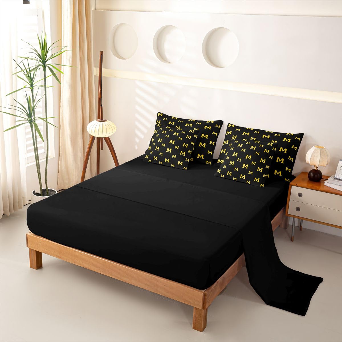 Loussiesd Set di biancheria da letto con copripiumino giallo nero con lenzuola, 7 pezzi, per bambini, ragazzi e ragazze, letto da baseball in una borsa, decorazione per la stanza dei giochi di